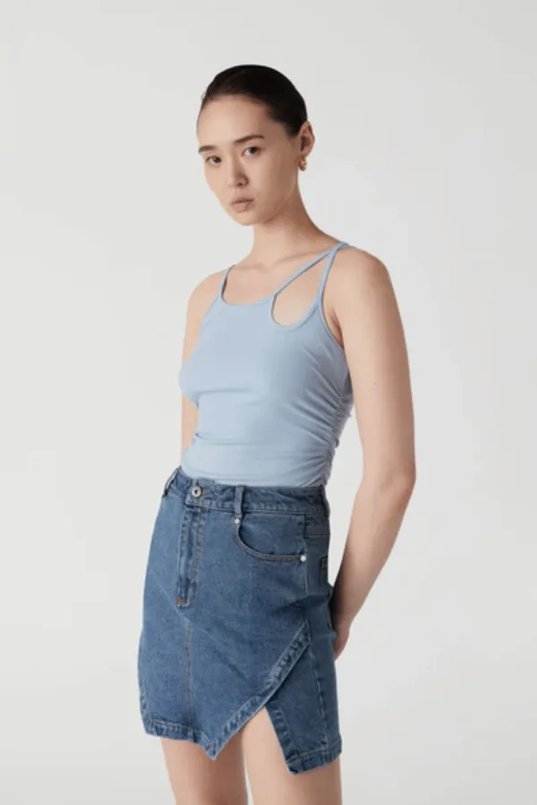 Aaron Rib Tank Top Chambray Blue