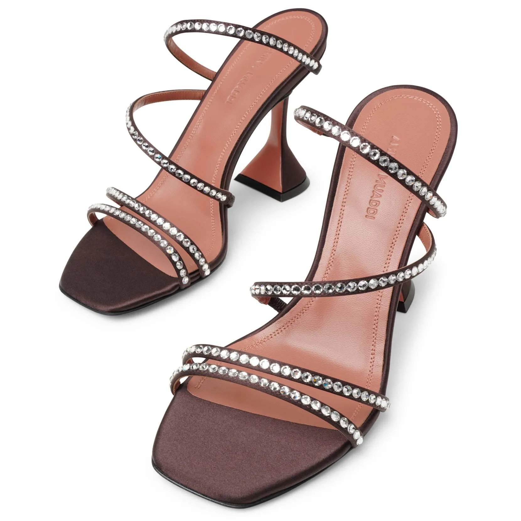 Amina Muaddi Naima 95 dark brown crystal sandals