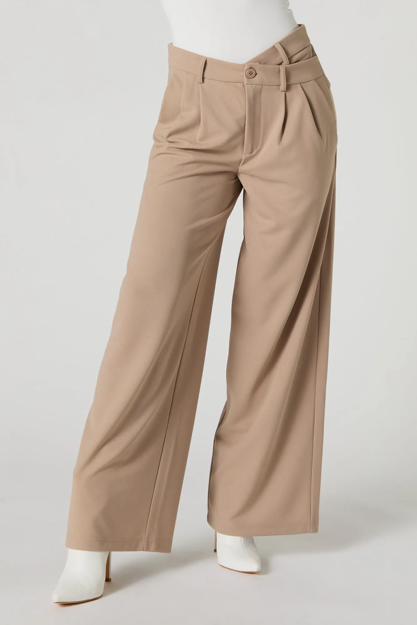 Asymmetrical V-Waist Wide Leg Dress Pant --> Stylish High-Waist Wide-Leg Dress Pants