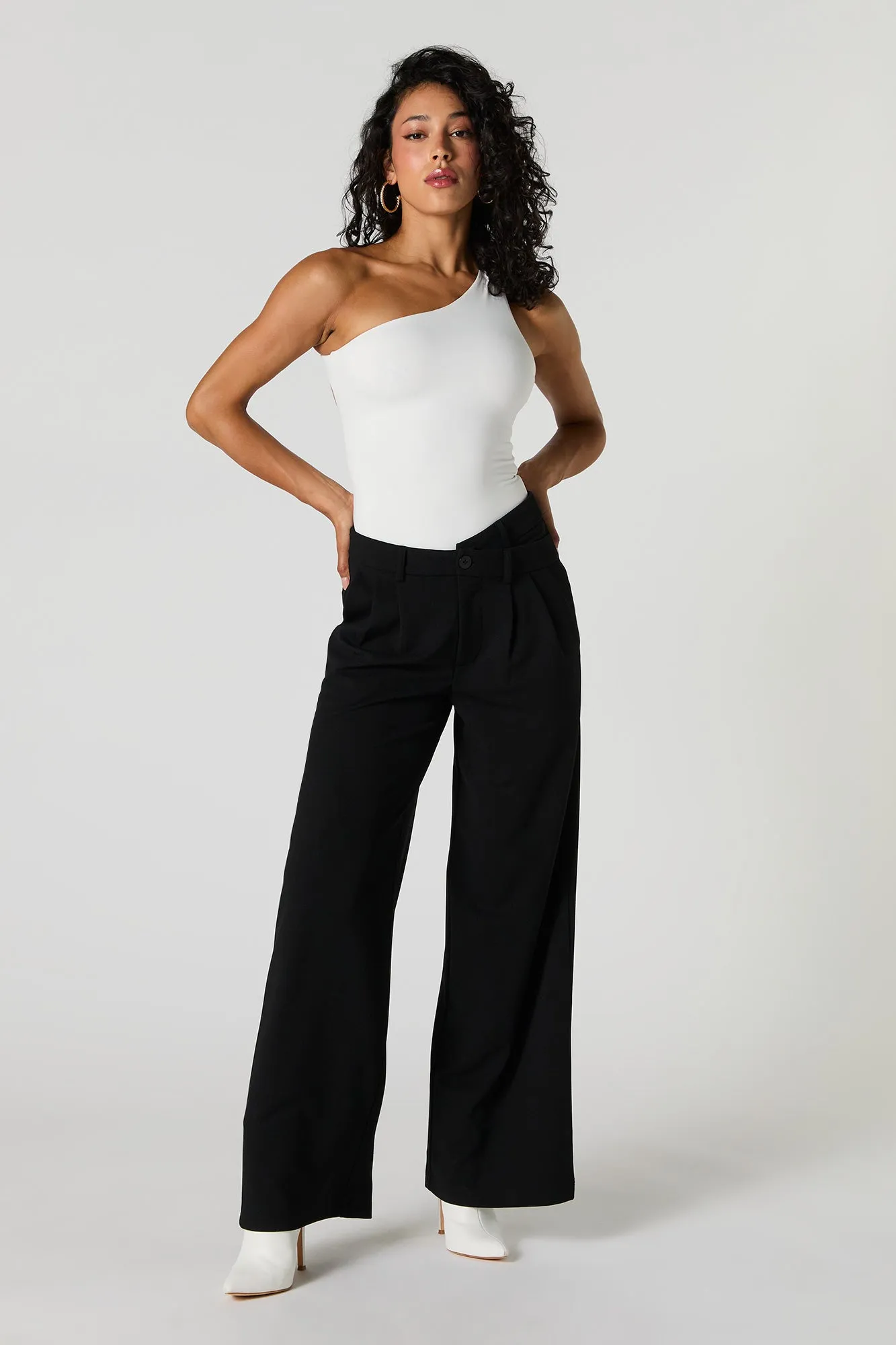 Asymmetrical V-Waist Wide Leg Dress Pant --> Stylish High-Waist Wide-Leg Dress Pants