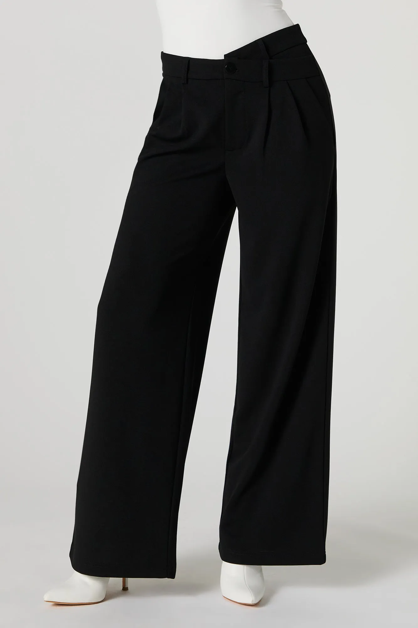 Asymmetrical V-Waist Wide Leg Dress Pant --> Stylish High-Waist Wide-Leg Dress Pants