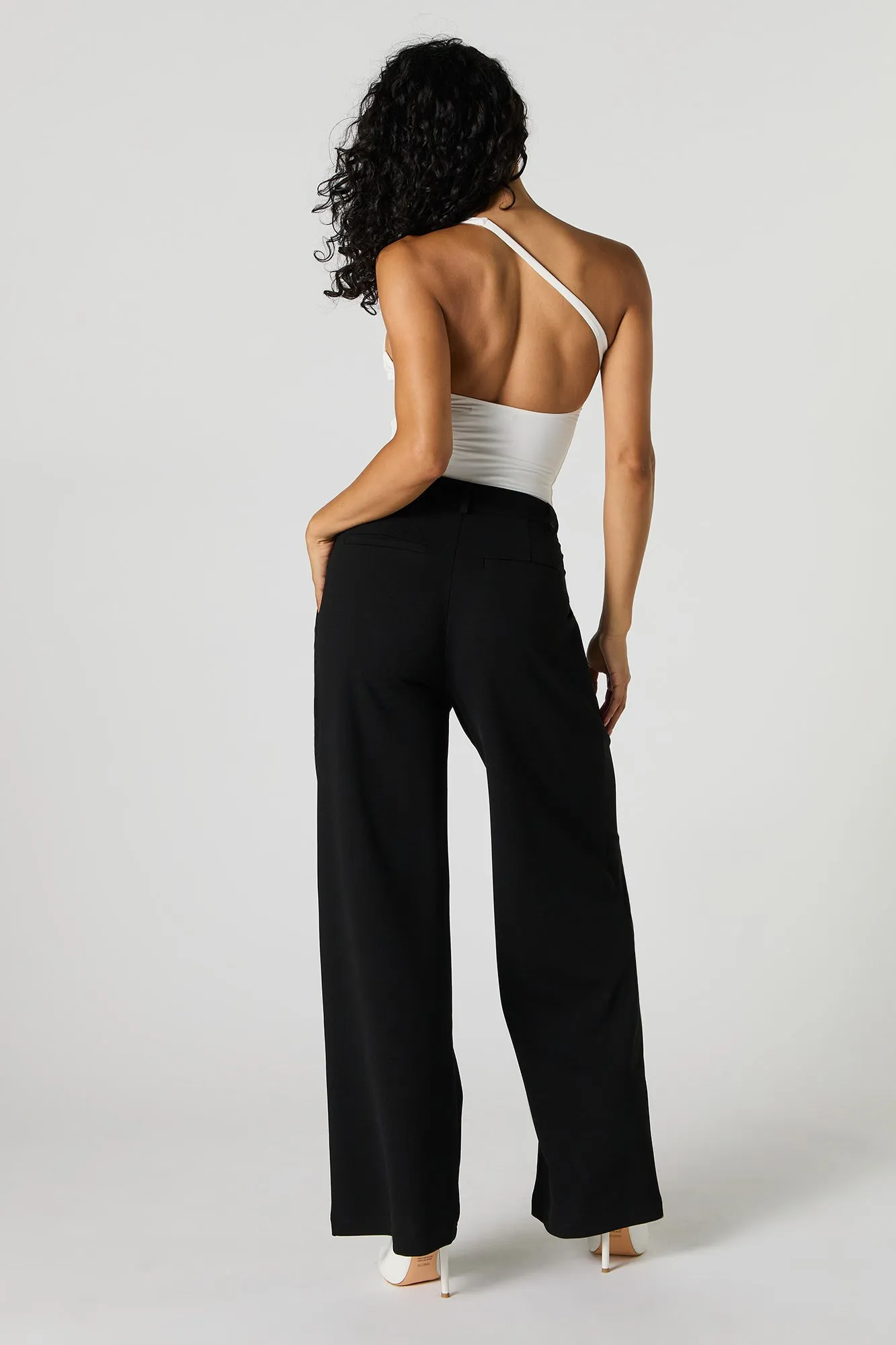 Asymmetrical V-Waist Wide Leg Dress Pant --> Stylish High-Waist Wide-Leg Dress Pants