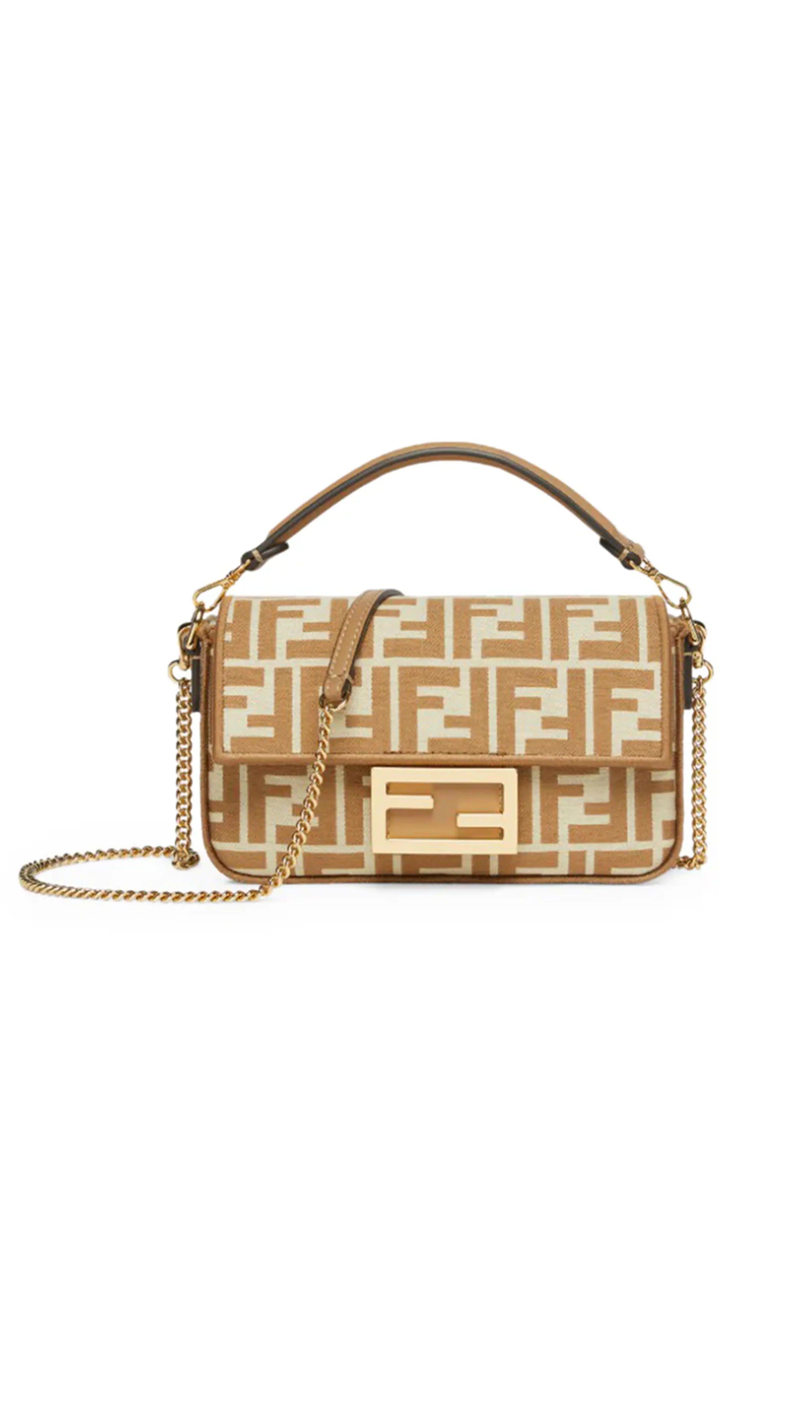 Beige Baguette Mini FF Jacquard Fabric Bag