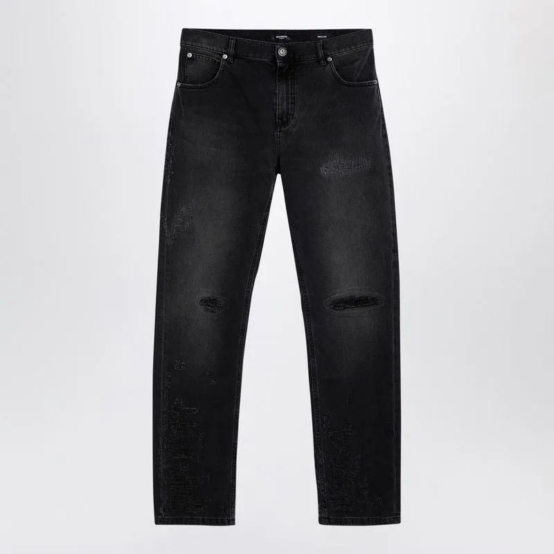 Black Denim Jeans With Wear