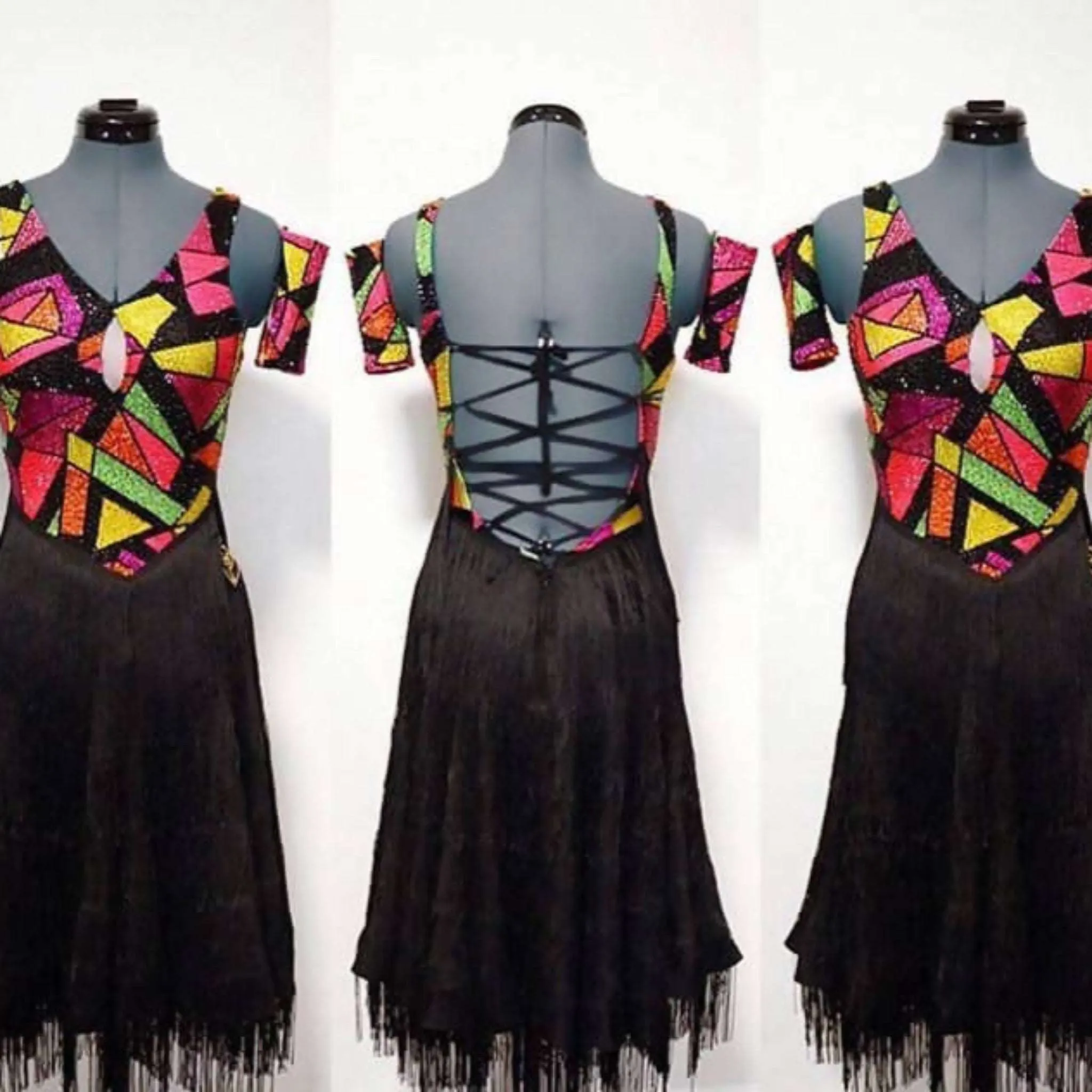 Black Latin Dress with Multicolor Top