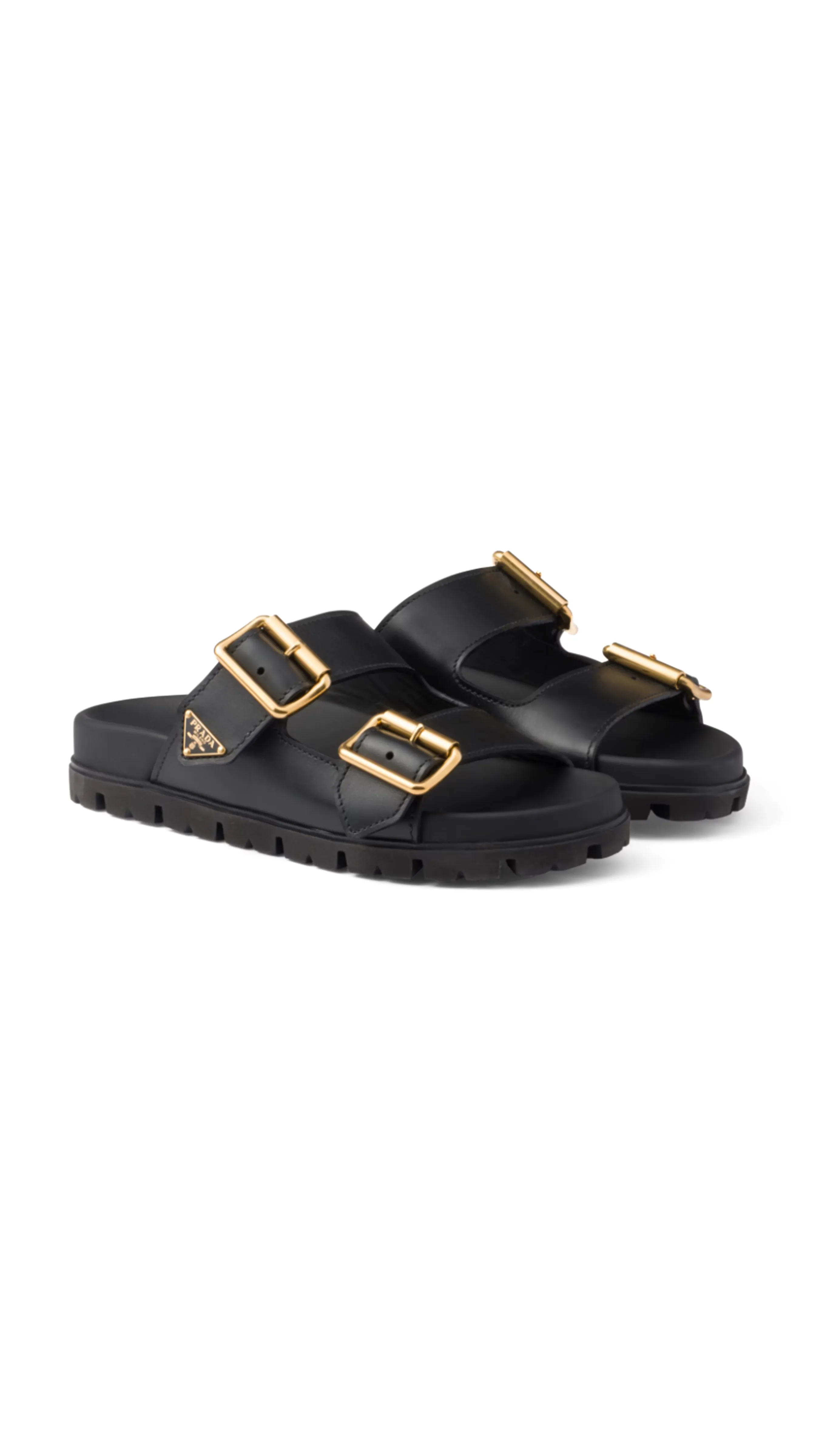 Black Leather Slider Sandals