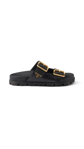 Black Leather Slider Sandals