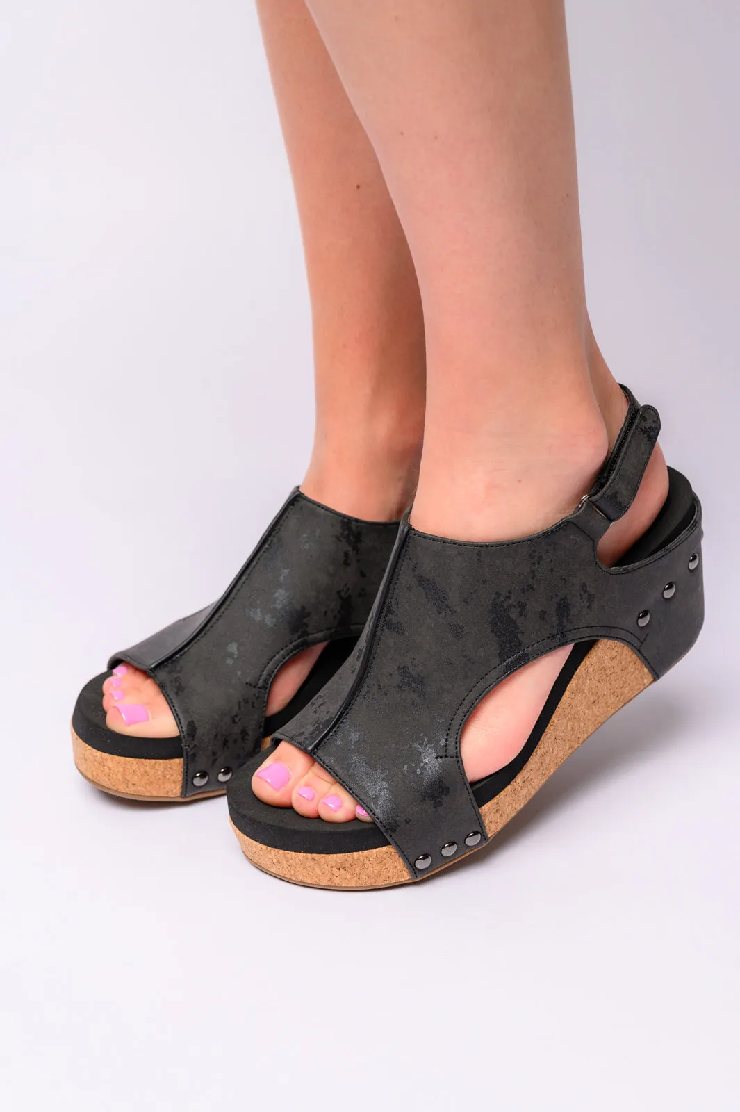 Black Metallic Carley Wedge Sandals