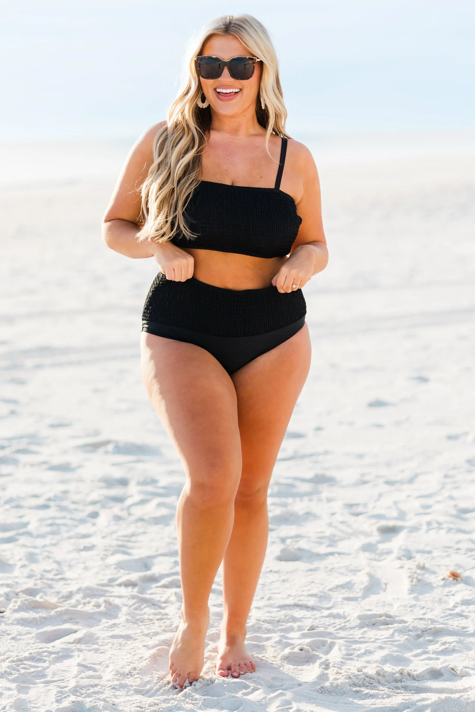 Black Ms. Crinkle Swim Top