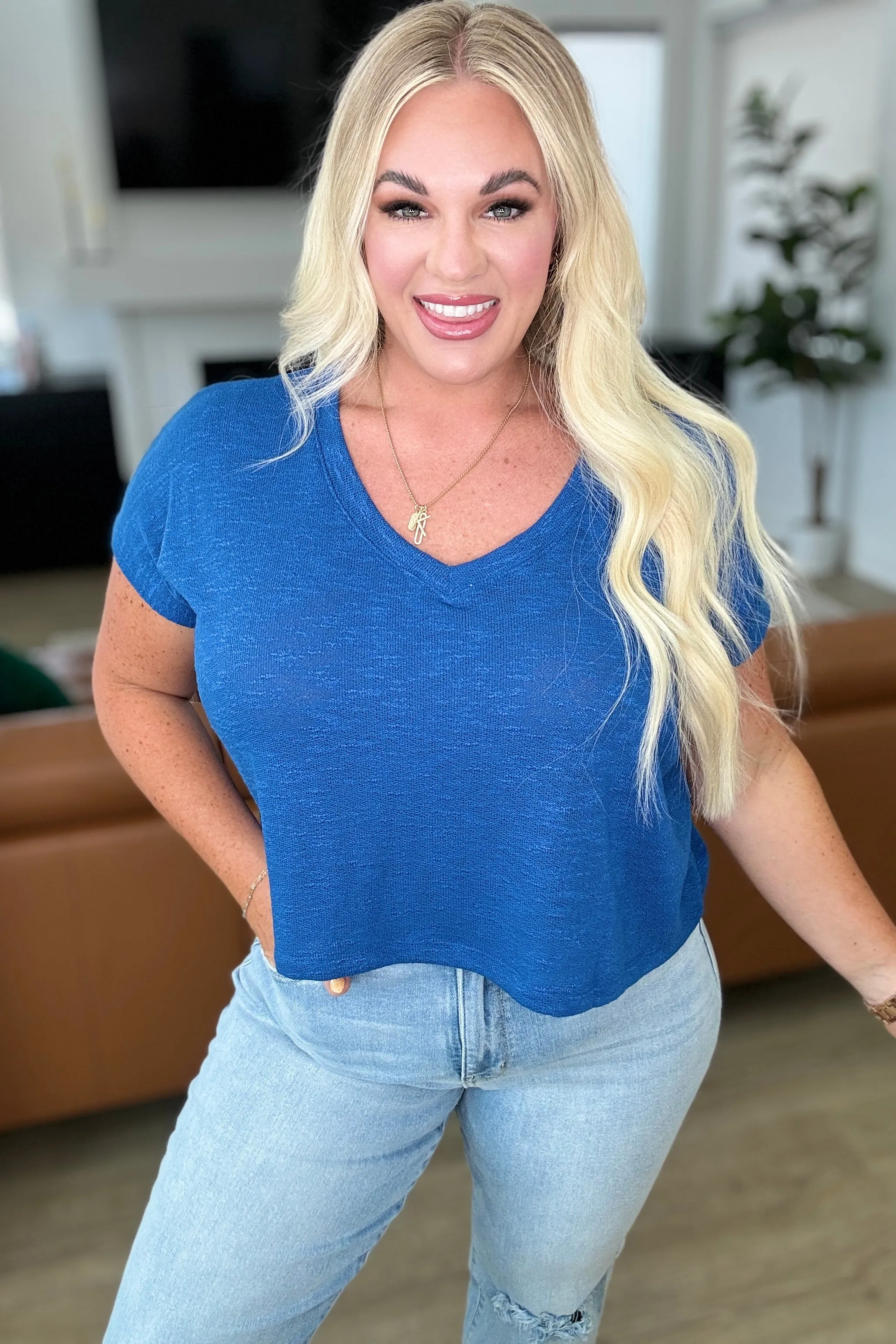 Blue V-Neck Top for Classic Comfort