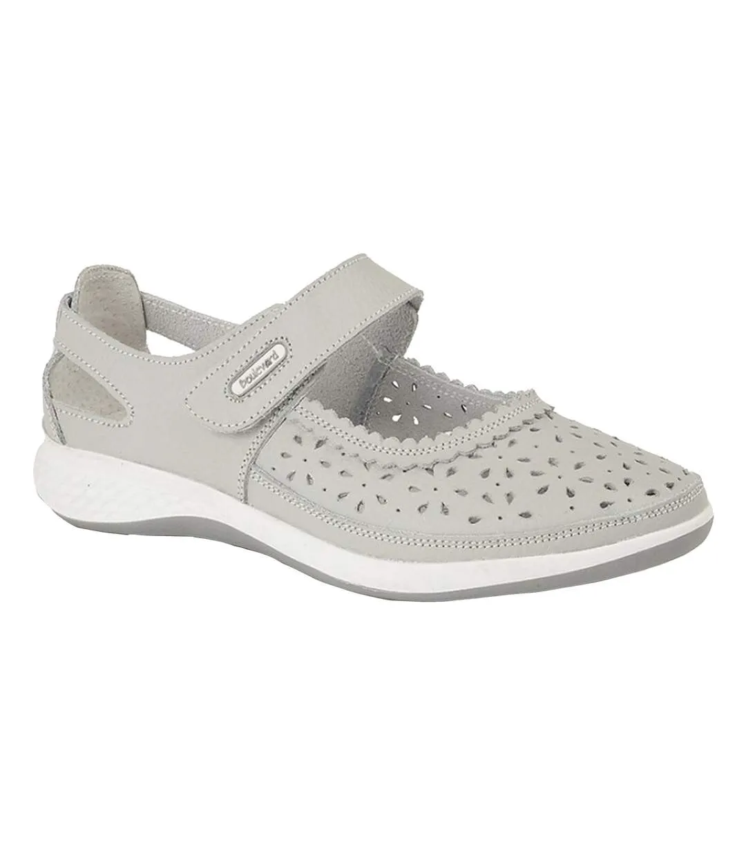 Light Grey Wide Fitting Window Back Punched Bar Shoes by Boulevard Womens