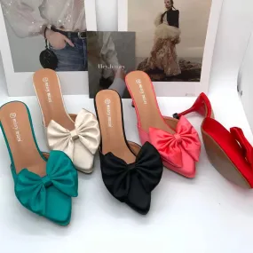 Bow Sandals with Pointed Toe and Heel