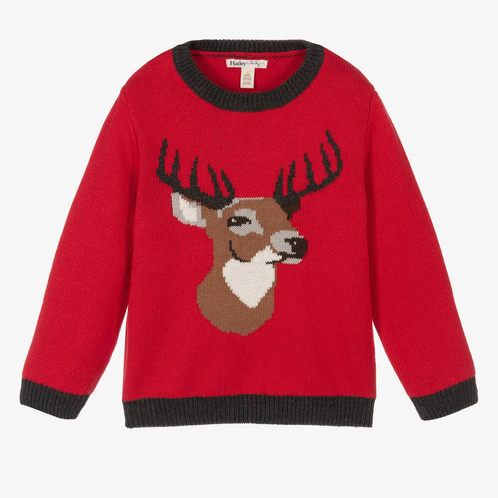 Boys Red Deer Sweater