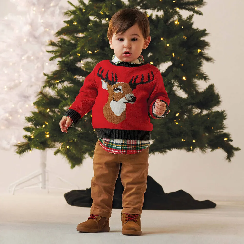 Boys Red Deer Sweater