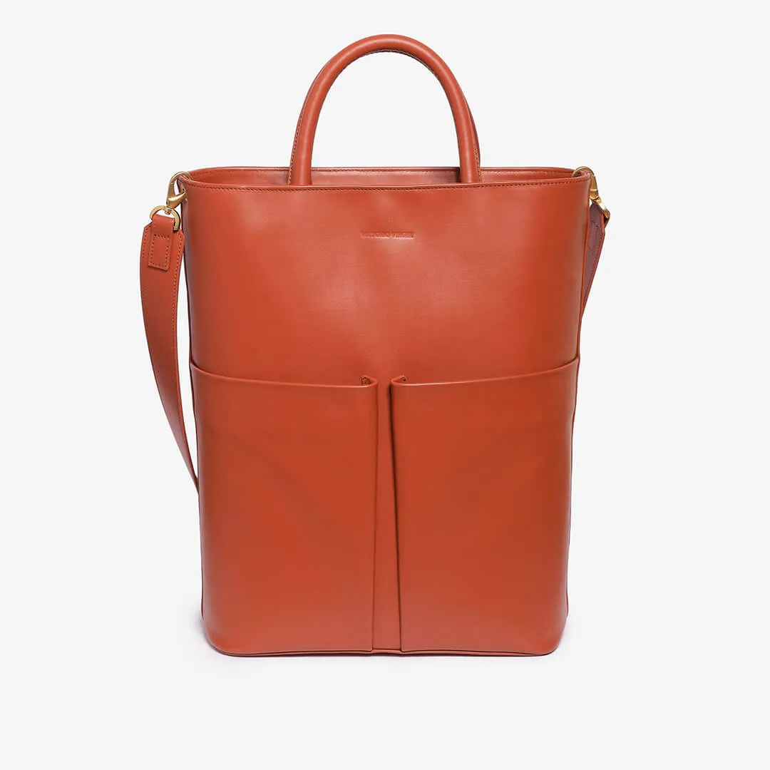 Calfskin shopping bag in brick red color