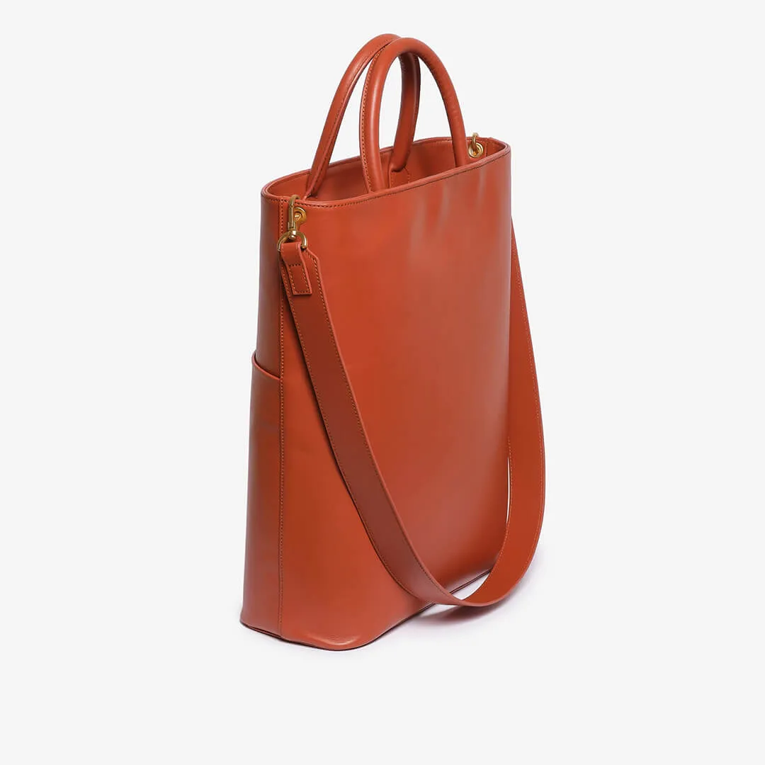 Calfskin shopping bag in brick red color