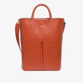 Calfskin shopping bag in brick red color