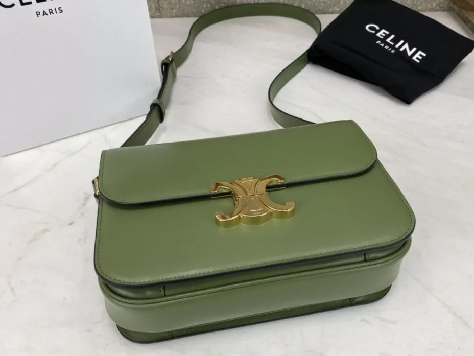 Celine Shiny Calfskin Medium Triomphe Bag Light Khaki