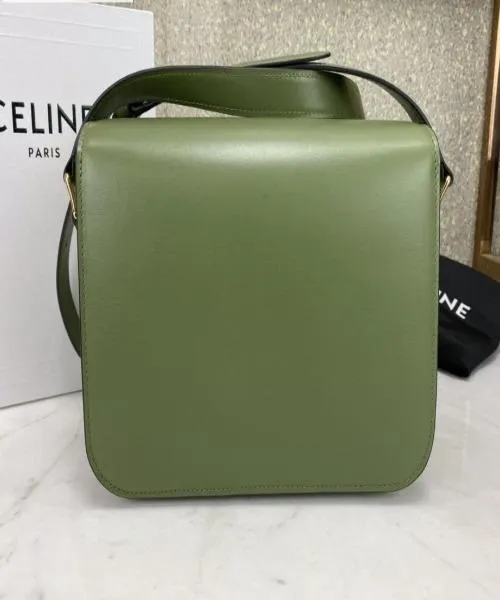 Celine Shiny Calfskin Medium Triomphe Bag Light Khaki