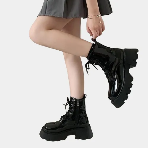 Chunky Black Lace Up Boots