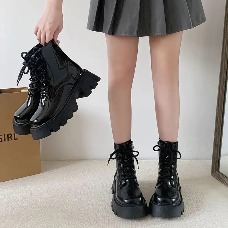 Chunky Black Lace Up Boots