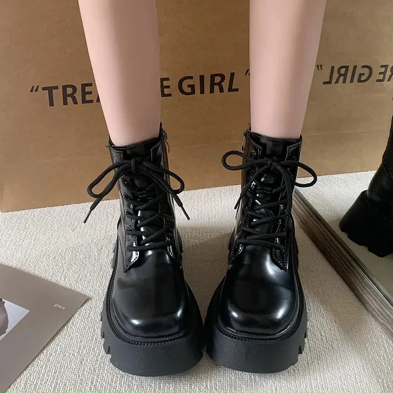 Chunky Black Lace Up Boots