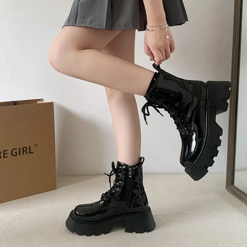 Chunky Black Lace Up Boots