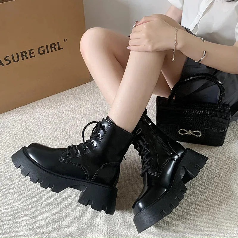 Chunky Black Lace Up Boots