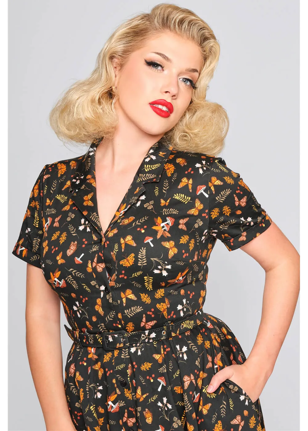 Butterfly Swing Dress in Black by Collectif Caterina Woodland