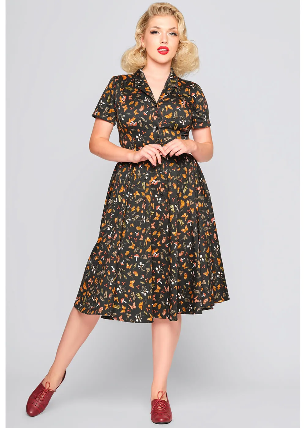 Butterfly Swing Dress in Black by Collectif Caterina Woodland