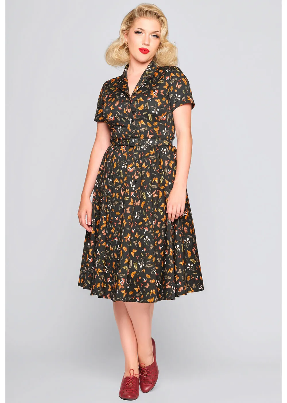 Butterfly Swing Dress in Black by Collectif Caterina Woodland