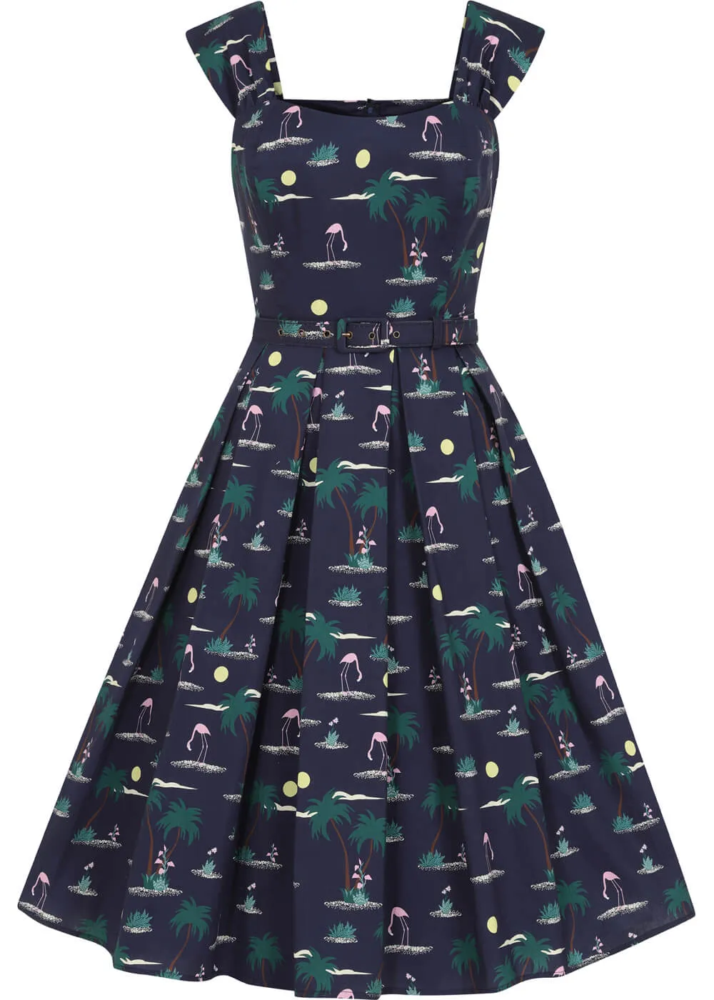 Navy Collectif Jill Flamingo Palm 50's Swing Dress