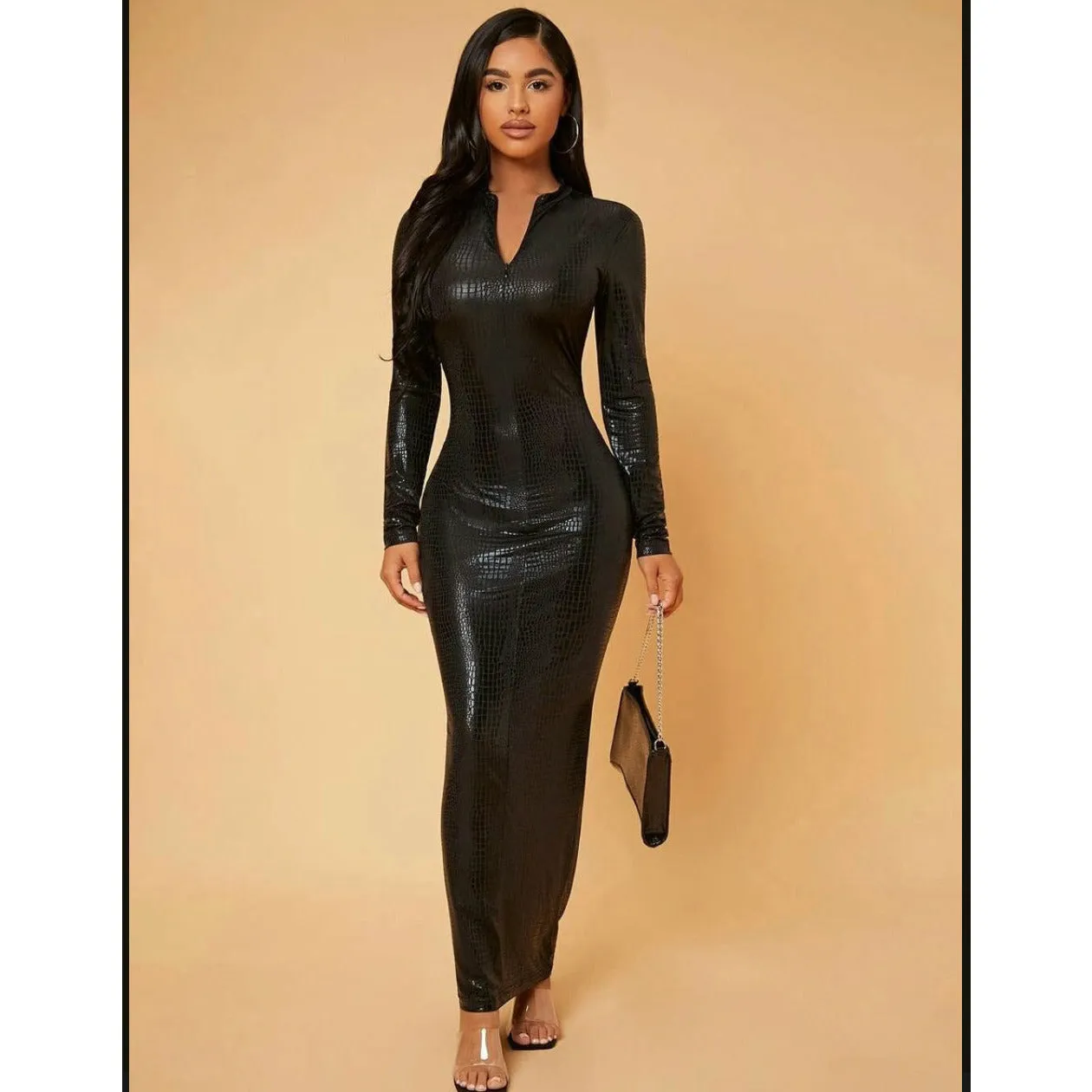 Croc Faux Leather Bodycon Dress for Women