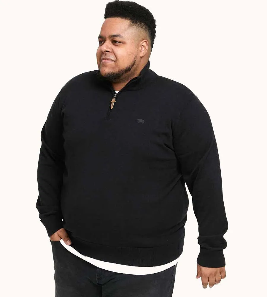 Black Knitted Quarter Zip Sweater for Big Men (GIUSEPPE 1)