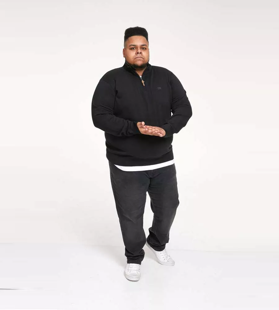 Black Knitted Quarter Zip Sweater for Big Men (GIUSEPPE 1)