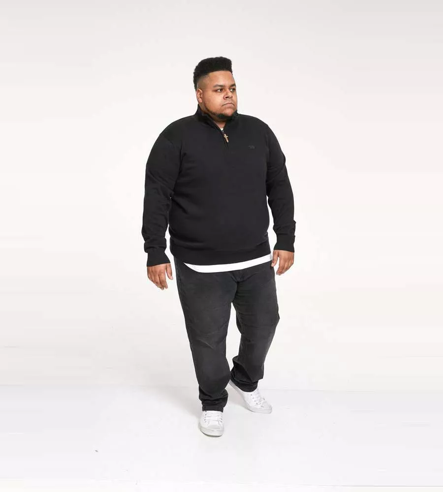 Black Knitted Quarter Zip Sweater for Big Men (GIUSEPPE 1)