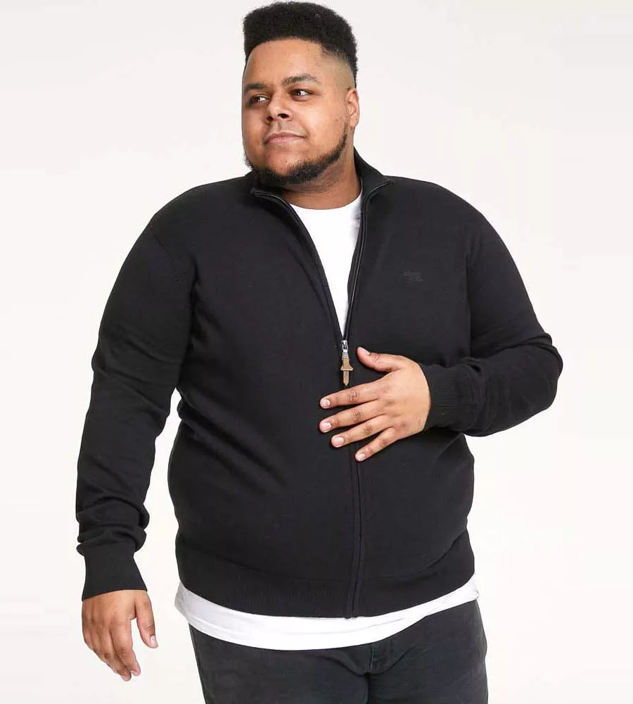 Black Zip Through Knitted Sweater for Big Men (FRANCO 1)