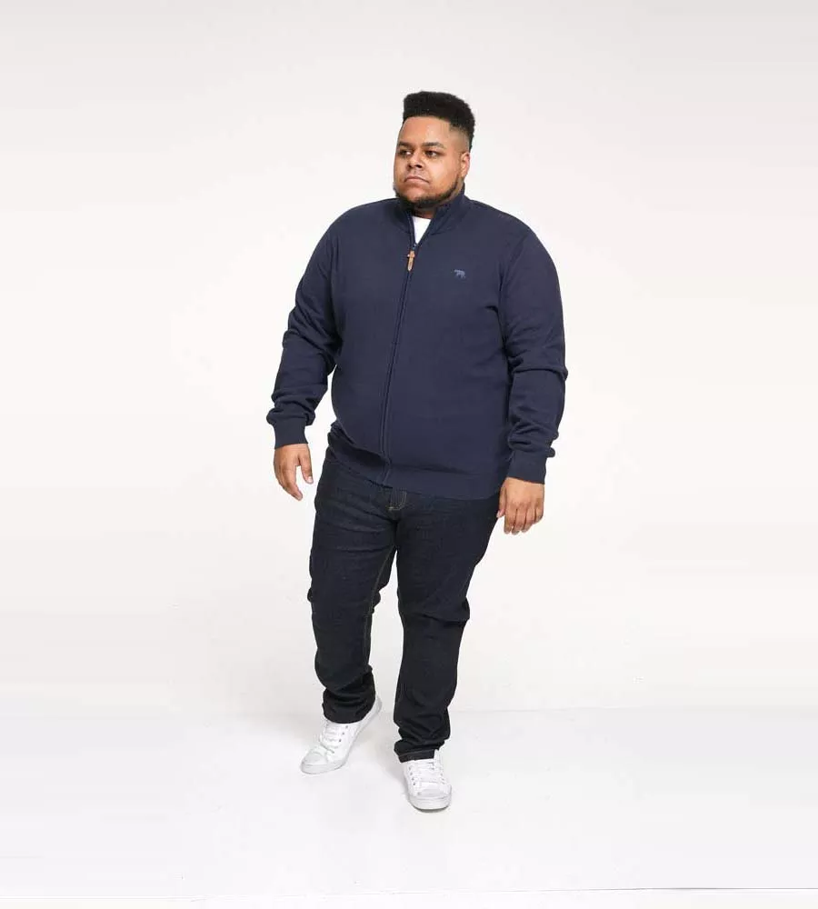 Navy Zip Through Knitted Sweater for Big Men (FRANCO 2)