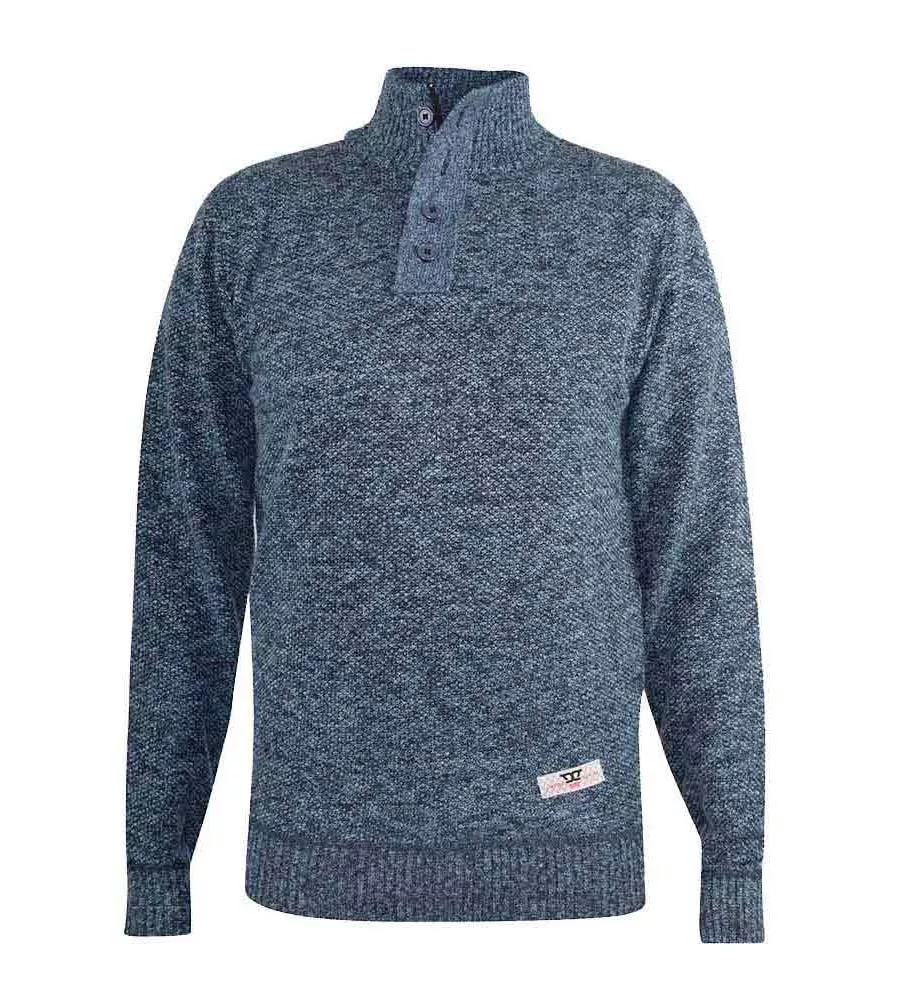 Blue Twisted Yarn Sweater With Zipper & Button Neck for Men (WILMINGTON)