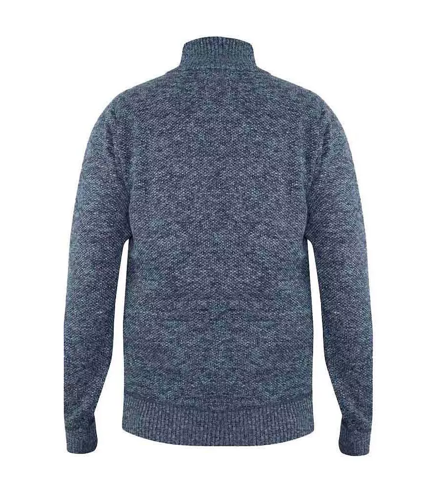 Blue Twisted Yarn Sweater With Zipper & Button Neck for Men (WILMINGTON)