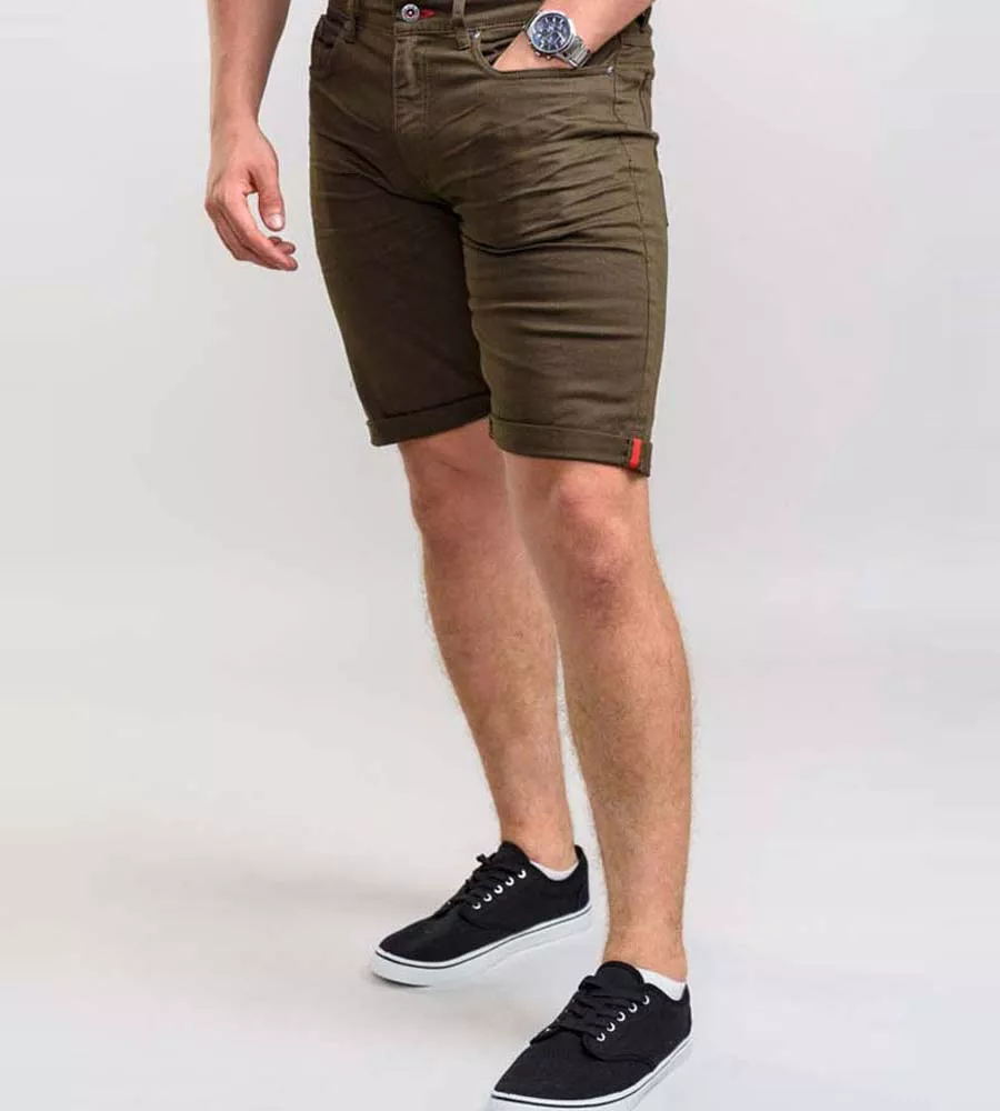 Khaki Stretch Canvas Shorts (GILBERT 1) for Men by D555