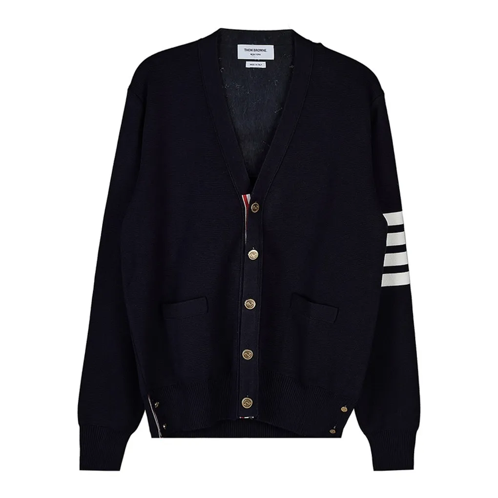 Designer Thom Browne Unisex Cardigans with Plain Logo for Street Style