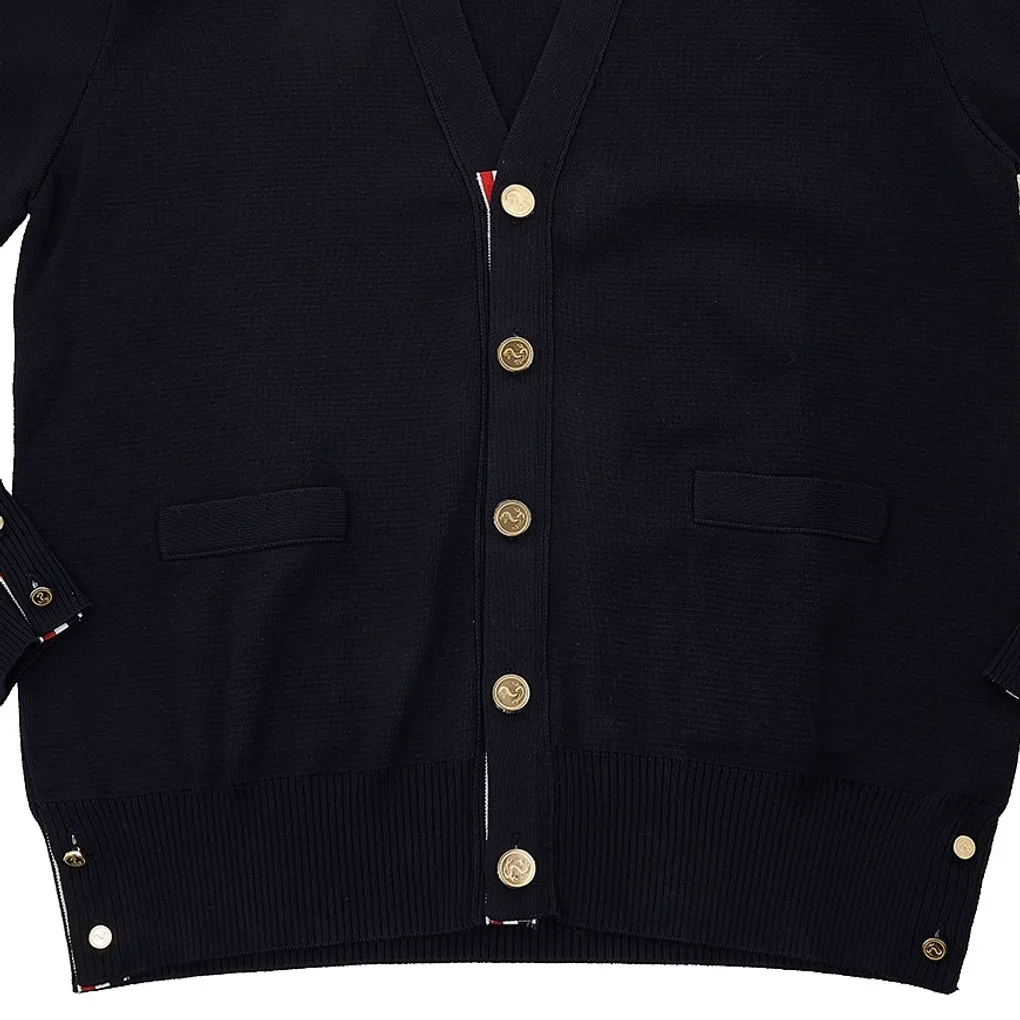 Designer Thom Browne Unisex Cardigans with Plain Logo for Street Style