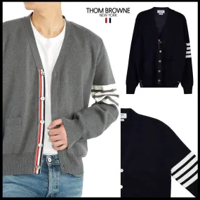 Designer Thom Browne Unisex Cardigans with Plain Logo for Street Style