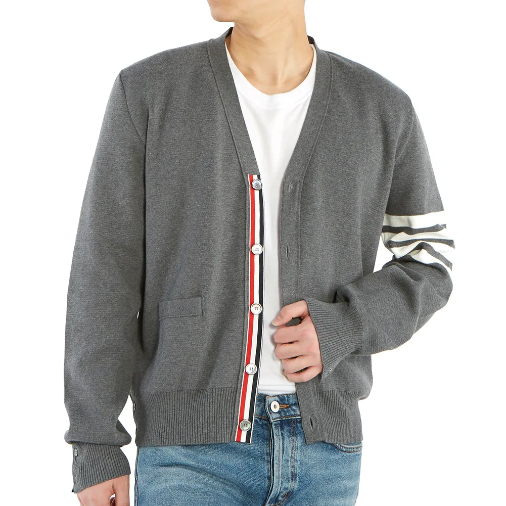 Designer Thom Browne Unisex Cardigans with Plain Logo for Street Style