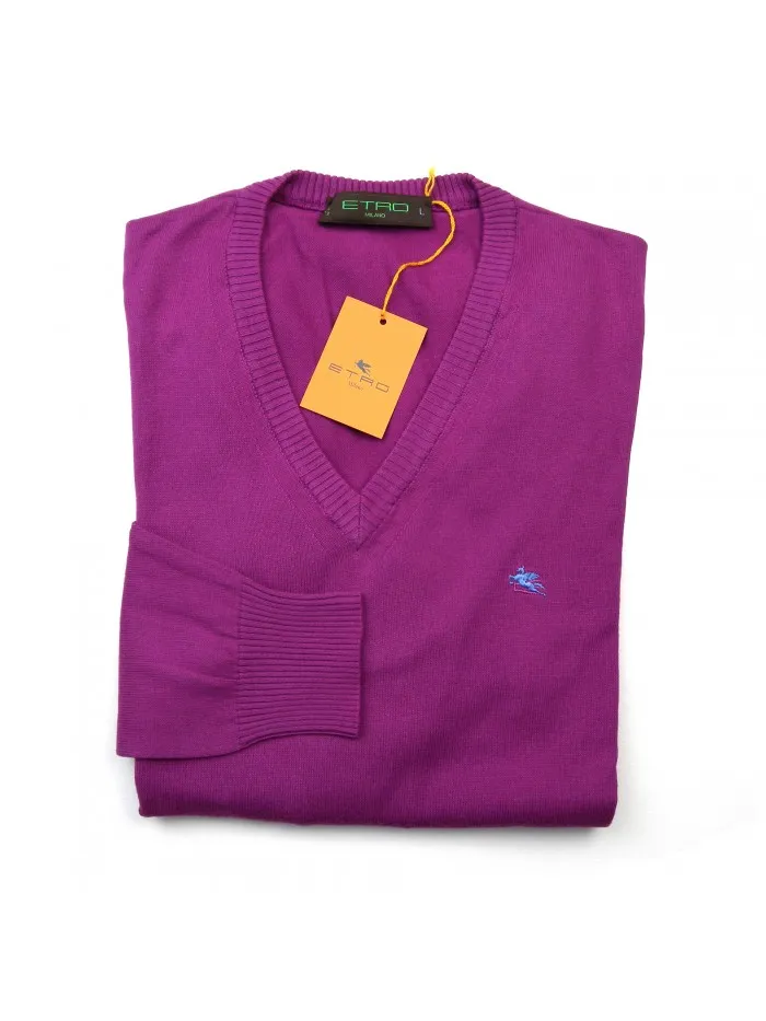 Etro V-Neck Sweater in Dark Magenta, Model 141369067 (COL 401)