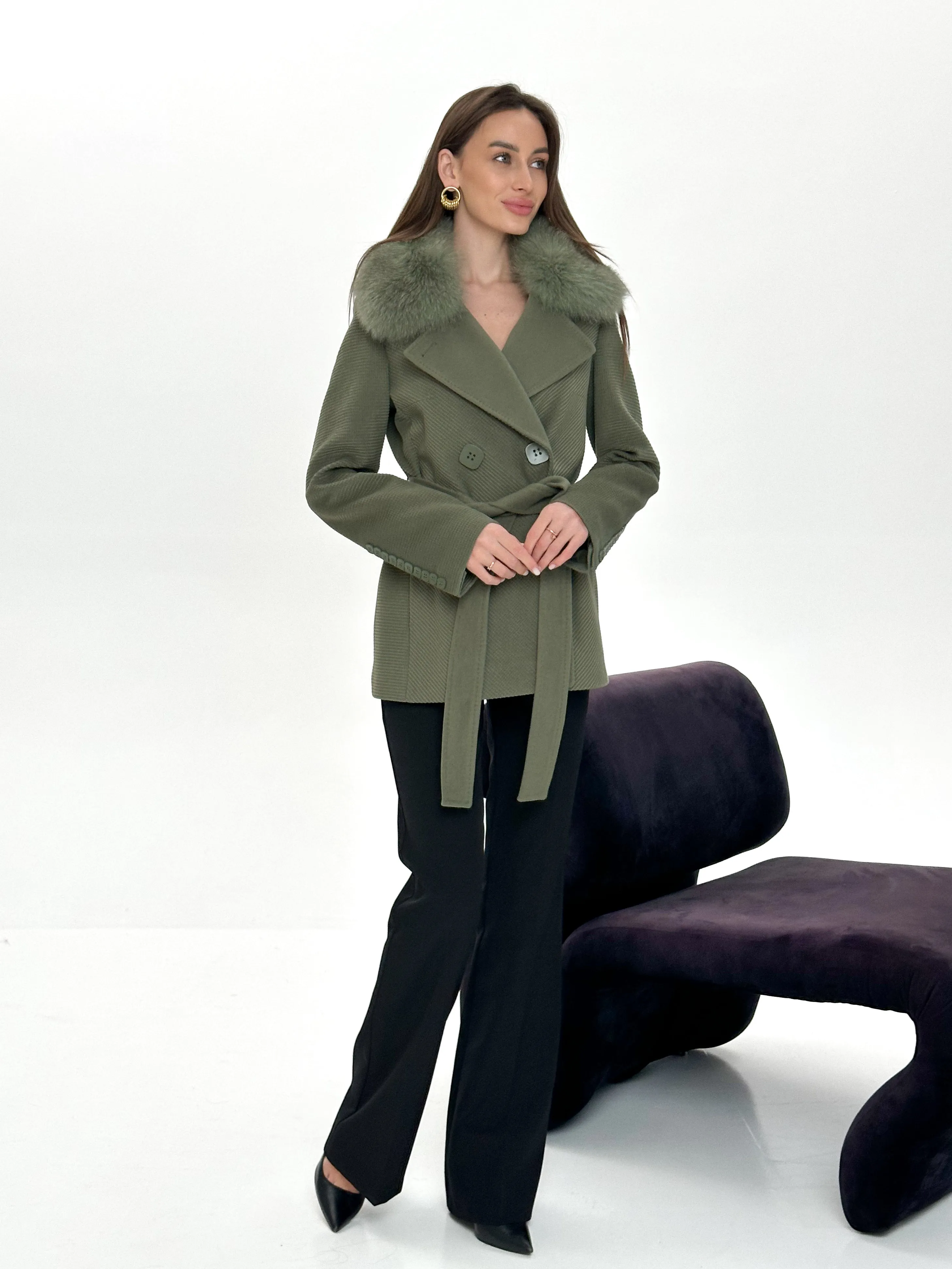 Fox Fur Cashmere Wool Coat Lyndale Genuine