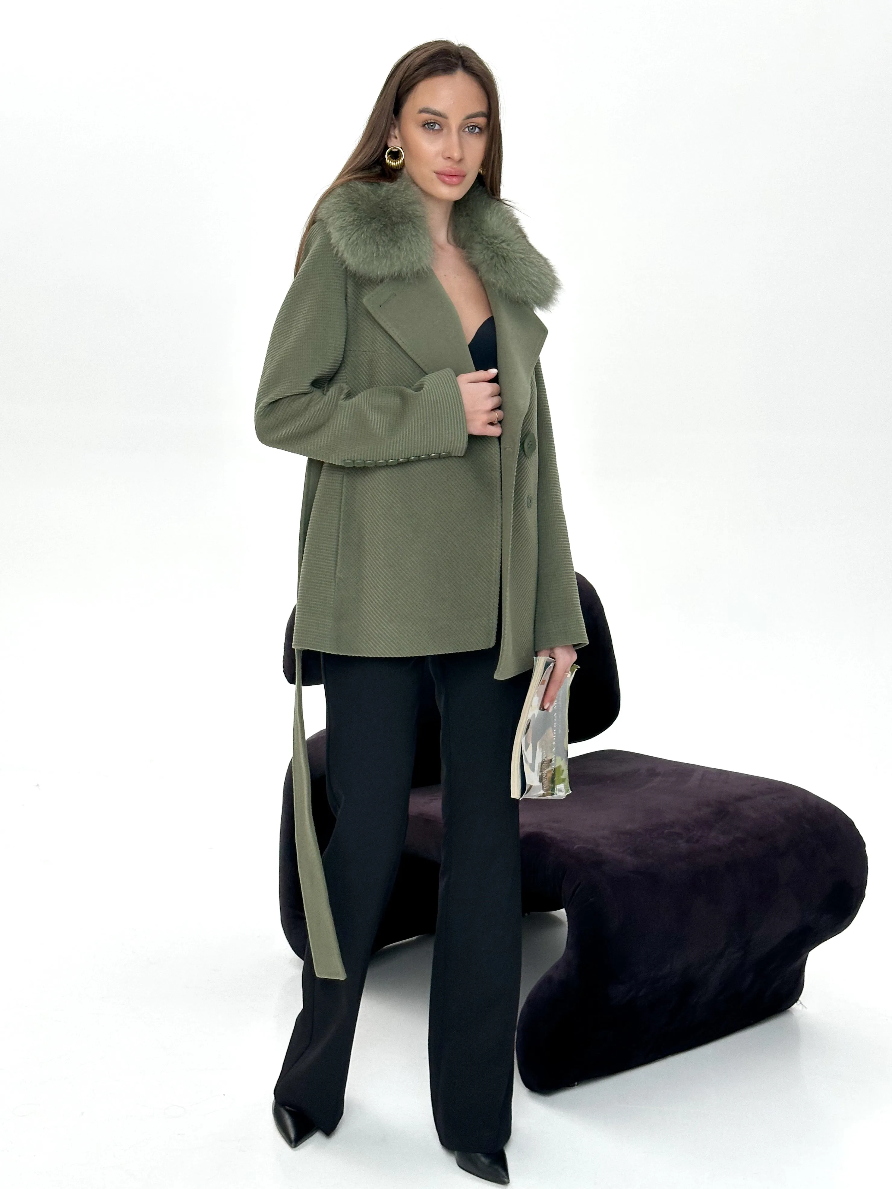 Fox Fur Cashmere Wool Coat Lyndale Genuine