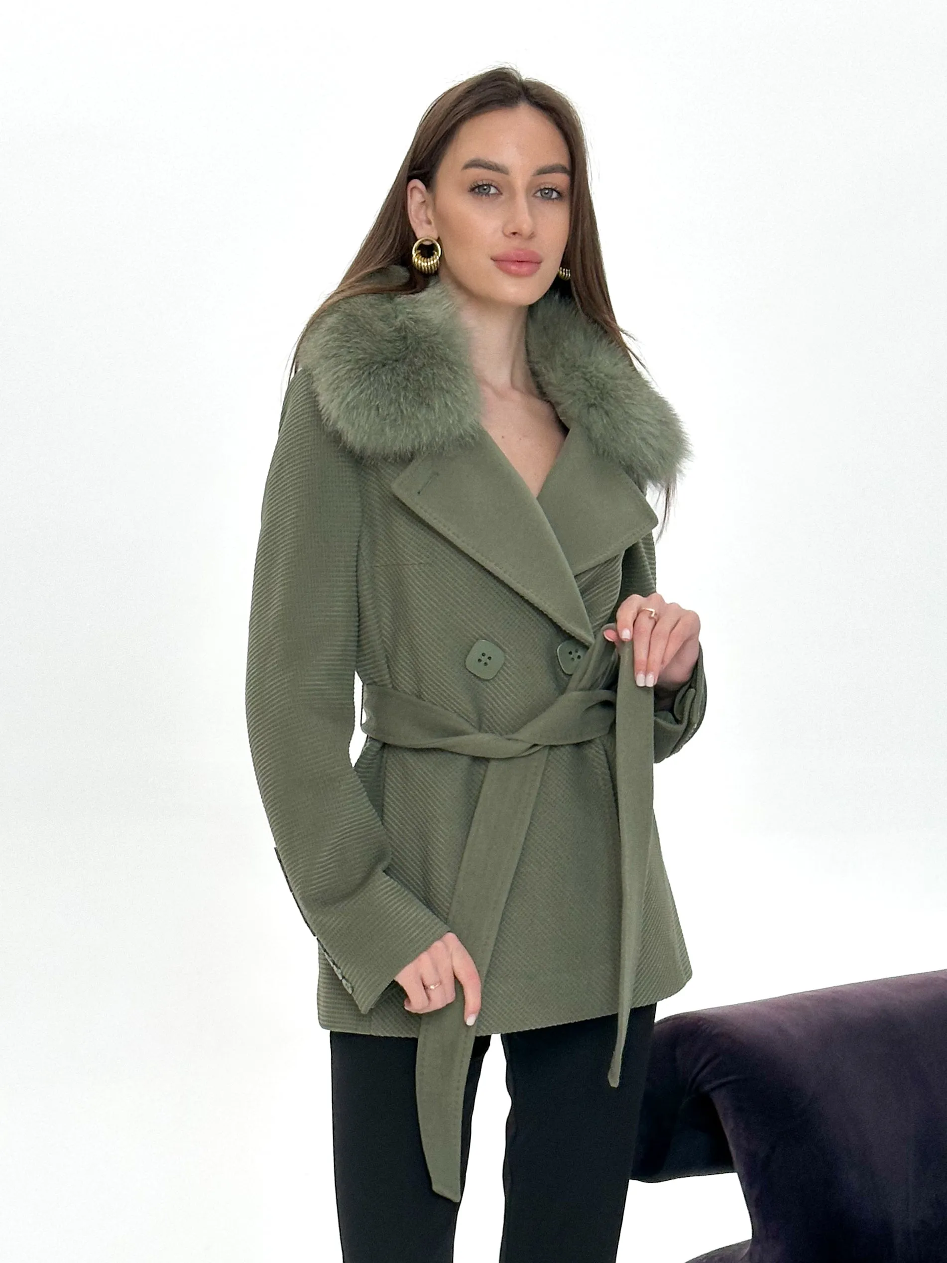 Fox Fur Cashmere Wool Coat Lyndale Genuine