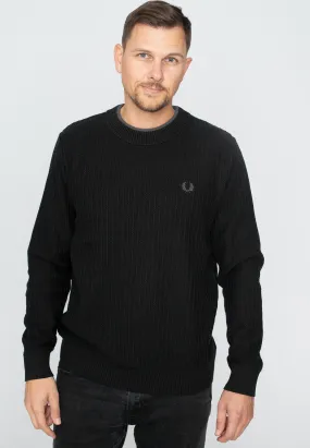 Fred Perry Black Textured Crew Neck Jumper - Buy Pullover